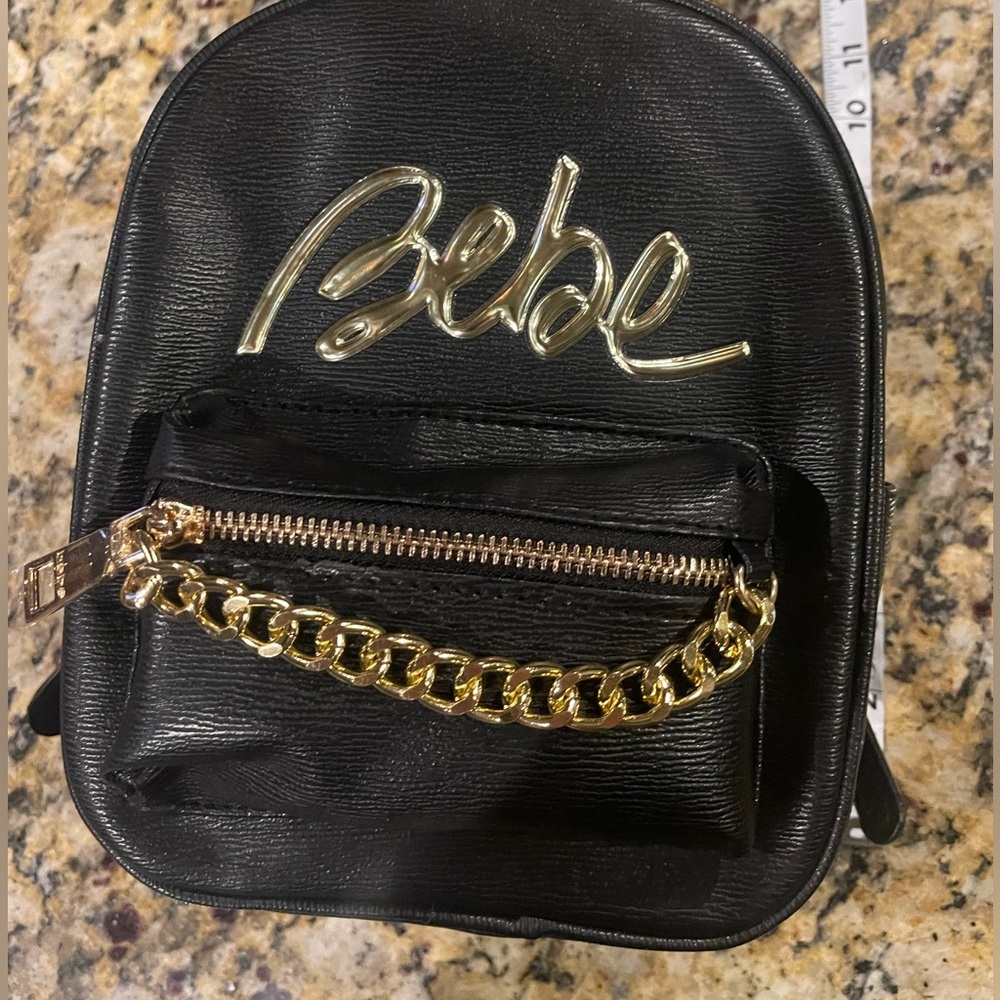 NWT BEBE small black gold chain mini backpack - Picture 2 of 7